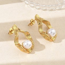 304 Stainless Steel & ABS Plastic Pearl Stud Earrings&nbsp;SA-CBA2696-34G