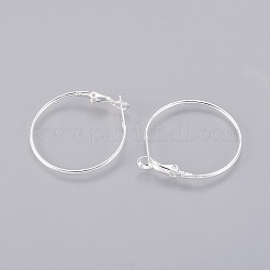 真鍮製フープピアス  ニッケルフリー  銀色のメッキ  30x1.2mm&nbsp;X-EC108-1NFS