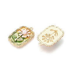 ラックメッキ合金エナメルとABS模造真珠ペンダント  花の長方形  カドミウムフリー＆ニッケルフリー＆鉛フリー  ゴールドカラー  黄緑  27x19x5.5mm  穴：1.6mm&nbsp;ENAM-T024-82A-G