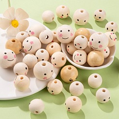 80個4スタイルの天然木ヨーロピアンビーズ  大穴ビーズ  顔を丸める  ミックスカラー  17~25x17.5~23.5mm  穴：4~5.5mm  20個/スタイル&nbsp;WOOD-LS0001-37