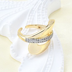 Brass Micro Pave Clear Cubic Zirconia Cuff Rings for Women&nbsp;RJEW-G347-04G