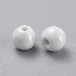 釉薬をかけた磁器ビーズ  光沢のあるセラミックビーズ  ラウンド  ホワイト  8mm  穴：2~3mm&nbsp;PORC-D001-8mm-04