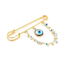Cyan Resin Evil Eye with Brass Dangle Chain Lapel Pin&nbsp;JEWB-BR00076