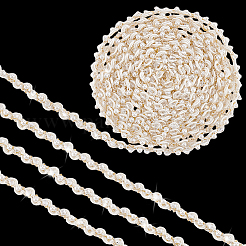 4ヤードのポリエステル製ウェーブレースリボン  プラスチックビーズと合金ラインストーン付き  ゴールド  3/8インチ（10mm）&nbsp;OCOR-PH0004-78C