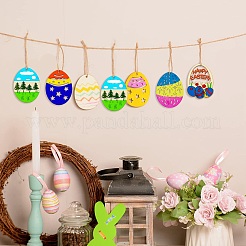 5 Sets 5 Styles DIY Easter Egg Shape Wood Pendant Decorations&nbsp;DIY-CJ0002-18