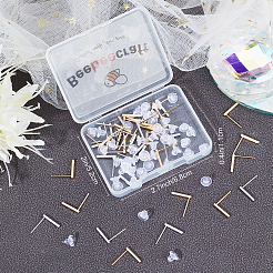 40個 2色真鍮スタッドピアス金具  穴付き  長方形  ニッケルフリー  環境に優しいプラスチック製のイヤーナット50個付き。  プラチナ·ゴールデン  12.5x1.5mm  穴：0.8mm  ピン：0.7mm  20個/カラー&nbsp;KK-BBC0002-80