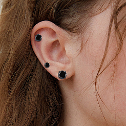10個 5スタイル 304ステンレススチールスタッドピアス  キュービックジルコニア付き  フラットラウンド  ブラック  3~8x3~8mm  2個/スタイル&nbsp;EJEW-SC0002-28