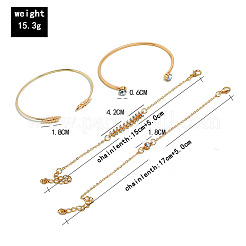 4Pcs 4 Styles Feather & Flat Round Alloy with Crystal Rhinestone Cuff Bangles & Link Bracelets&nbsp;FS-WGEDE23-01