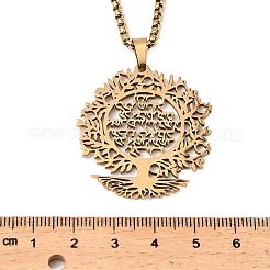 201 Stainless Steel Hollow Tree of Life Pendant Box Chain Necklaces&nbsp;LS-NJEW-M086-04G