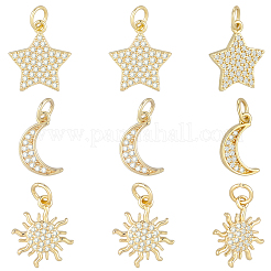 9Pcs 3 Styles Brass Micro Pave Cubic Zirconia Pendants&nbsp;ZIRC-BBC0003-75