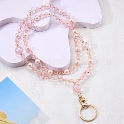 ガラスとアクリルビーズのカードホルダーネックストラップチェーン  亜鉛合金製スイベルクラスプと合金製スプリットキーリング付き  ミックスカラー  800mm&nbsp;HJEW-SZ00077