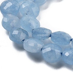 天然染色クォーツ模造アクアマリンビーズ連売り  多面カット  フラットラウンド  6~7.5x4~5.5mm  穴：0.8~1mm  約56~70個/連  15.31~16.10インチ（38.9~40.9cm）&nbsp;G-C179-A01-02
