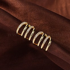 ラックメッキ真鍮マイクロパヴェクリアキュービックジルコニアカフスピアス  鉛フリー＆カドミウムフリー  多層  18KGP本金メッキ  11x12mm&nbsp;EJEW-H147-08G