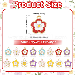 合金とエナメルのペンダント48個、8スタイル  花  ライトゴールド  ミックスカラー  17~18x15~16x2mm  穴：1.8mm  6個/カラー&nbsp;ENAM-YW0008-19