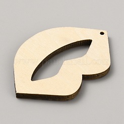 片面プリントハートウッドペンダント  バレンタインデーの木製チャーム  リップ  49.5x32x3mm  穴：1.5mm&nbsp;WOOD-CJC0011-07K