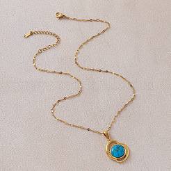 Vintage 304 Stainless Steel & Synthetic Turquoise Heart Pendant Necklaces for Women&nbsp;LS-VY8520