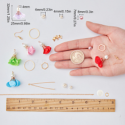 DIYフラワー布イヤリング作りキット  アイロンクロスペンダントを含む  ガラス＆ナチュラルホワイトシェルビーズ  真鍮のピアスフックと鉄の丸カン  ミックスカラー&nbsp;DIY-SC0012-49