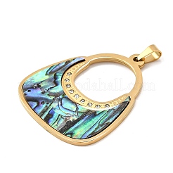 Bag Shape 304 Stainless Steel & Rhinestone & Paua Shell Pendants&nbsp;STAS-M121-05G
