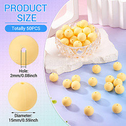 50個の食品グレードの環境に優しいシリコーンビーズ  ラウンド  きいろ  15mm  穴：2mm&nbsp;SIL-TA0002-89G