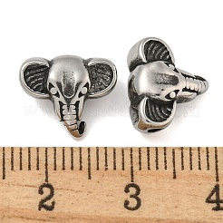 レトロ 304 ステンレス ビーズ  象  アンティークシルバー  10x11.5x5mm  穴：1.6mm&nbsp;STAS-B071-15AS