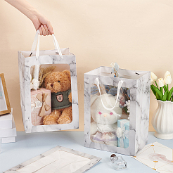 Folding Marble Print Paper Gift Bags with Handle and Plastic Visible Window&nbsp;ABAG-WH0038-53