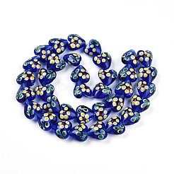 手作りランプワークビーズ連売り  花とハート  ブルー  14~15.5x15~15.5x9~10mm  穴：1.2mm  約35個/連  19.29インチ（49cm）&nbsp;LAMP-N028-02F