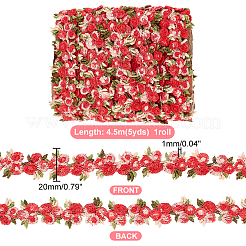 4.6~5ヤードの花柄ポリエステルトリムリボン  カーテンレーストリミング用  レッド  3/4インチ（20mm）&nbsp;OCOR-PH0001-97A