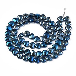 電気メッキガラスビーズセット  半分メッキ  ハート  ブルーメッキ  9~10x10x5.5mm  穴：0.8mm  約70~71個/連  25.20インチ〜26.38インチ（64~67cm）&nbsp;EGLA-S188-14-C04
