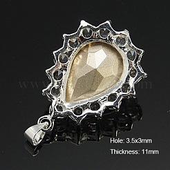 ガラスチャーム  真鍮のパーツと  ティアドロップ  プラチナ  グリーン  約30mm長  20 mm幅  厚さ11mm  穴：3.5x3mm&nbsp;GLAA-H014-04