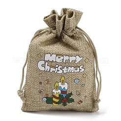 Christmas Printed Burlap Packing Pouches Drawstring Bags&nbsp;ABAG-Q053-02A-02
