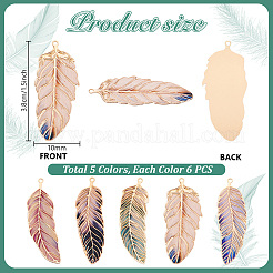 30色合金ラインストーンペンダント5個。  羽  ゴールドカラー  ミックスカラー  38x10mm  6個/カラー&nbsp;KK-PH0013-78