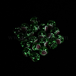 手作りランプワークビーズ  蓄光ビーズ  ハート付きのラウンド  暗闇で光る  グリーン  10mm  穴：1.8mm&nbsp;LAMP-B030-01D