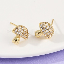 Mushroom Brass Micro Pave Clear Cubic Zirconia Stud Earrings&nbsp;EJEW-F895-17G