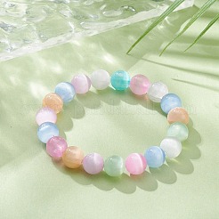 Dyed Natural Selenite Round Beaded Stretch Bracelet&nbsp;BJEW-JB09411-01