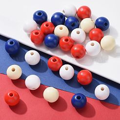 160 Pcs 4 Colors 4 July American Independence Day Painted Natural Wood Round Beads&nbsp;WOOD-LS0001-01C