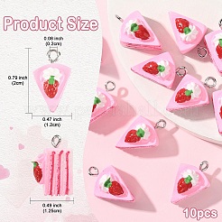 不透明樹脂ペンダント10個  ストロベリーケーキチャーム  模造食品  プラチナトーンの合金ループ付き  ピンク  20x12x12.5mm  穴：2mm&nbsp;RESI-YW0004-49