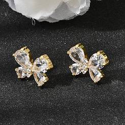 蝶のモチーフの真鍮製クリアキュービックジルコニアスタッドピアス（女性用）  ゴールドカラー  15x20mm&nbsp;EJEW-A162-02G