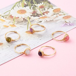 天然および合成の宝石の指輪  金色の銅線と厚紙箱付き  フラットラウンド  内径：17.1~18.1mm&nbsp;RJEW-JR00347