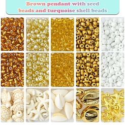DIY Glass Seed & Synthetic Turquoise & Natural Cowrie Shell Bracelets Making Kits&nbsp;DIY-FS0007-11B