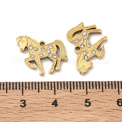304ステンレススチールラインストーンペンダント  ユニコーンチャーム  ゴールドカラー  12x13.5x2mm  穴：1.4mm&nbsp;STAS-P449-02B-G