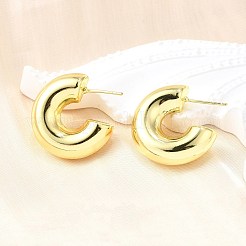 Rack Plating Brass C-shape Stud Earrings&nbsp;EJEW-G288-32D-G