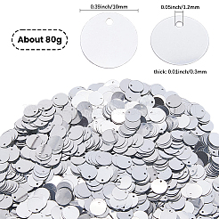 80gのプラスチック製パイエットペンダント  フラットラウンド  装飾アクセサリー  銀  10x0.3mm  穴：1.2mm&nbsp;FIND-SC0023-18A