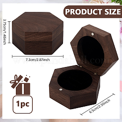 磁気ヒンジ蓋付き六角形の木製カップルリングボックス  ココナッツブラウン  6.5x7.3x3.75cm&nbsp;AJEW-WH0695-028