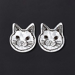 オペークアクリルパーツ  猫のチャーム  ホワイト  38x33.5x2.5mm  穴：1.5mm&nbsp;SACR-G023-B02