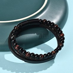 Natural Tiger Eye & Glass Round Beaded Bracelets&nbsp;BJEW-G732-02B