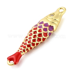 真鍮エナメルの魚のコネクターチャーム  クリアキュービックジルコニア  18KGP本金メッキ  長持ちメッキ  ラックめっき  鉛フリー＆カドミウムフリー  イオンプレーティング（ip）  レッド  27.5x7.5x3.5mm  穴：1.5mm&nbsp;KK-H527-11G-03