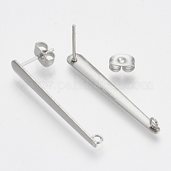 変色しない201ステンレススチールスタッドピアス金具  ループと304ステンレススチールピン付き  ステンレス鋼色  35x4mm  穴：1.5mm  ピン：0.7mm&nbsp;X-STAS-S079-45B