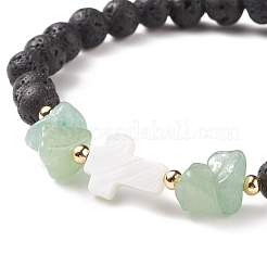 Natural Lava Rock & Gemstone Beaded Stretch Bracelet&nbsp;BJEW-JB08531