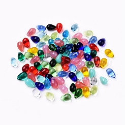 チェコガラスビーズ  透明＆模造オパライト  トップドリルビーズ  ティアドロップ  ミックスカラー  9.5x6mm  穴：0.8mm  約357~363個/袋&nbsp;GLAA-G070-11E