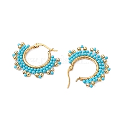 304 Stainless Steel Glass Seed Beads Hoop Earrings&nbsp;EJEW-MZ00337